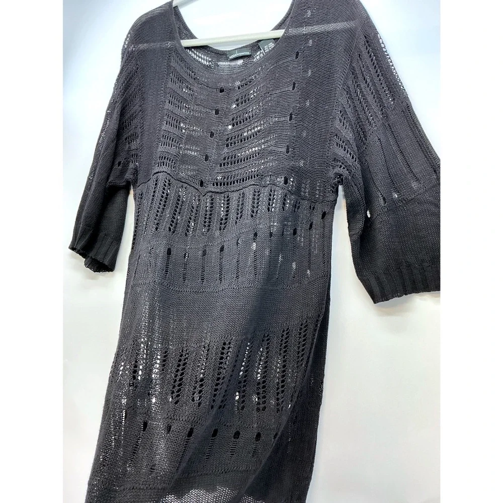Moda International Black Open Knit‎ Tunic Sweater Sz M Boho Swim Festival Goth